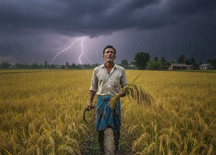 হাওরে কৃষকের আতঙ্ক আকস্মিক বন্যা ও শিলাবৃষ্টি, ফসল নিয়ে শঙ্কা