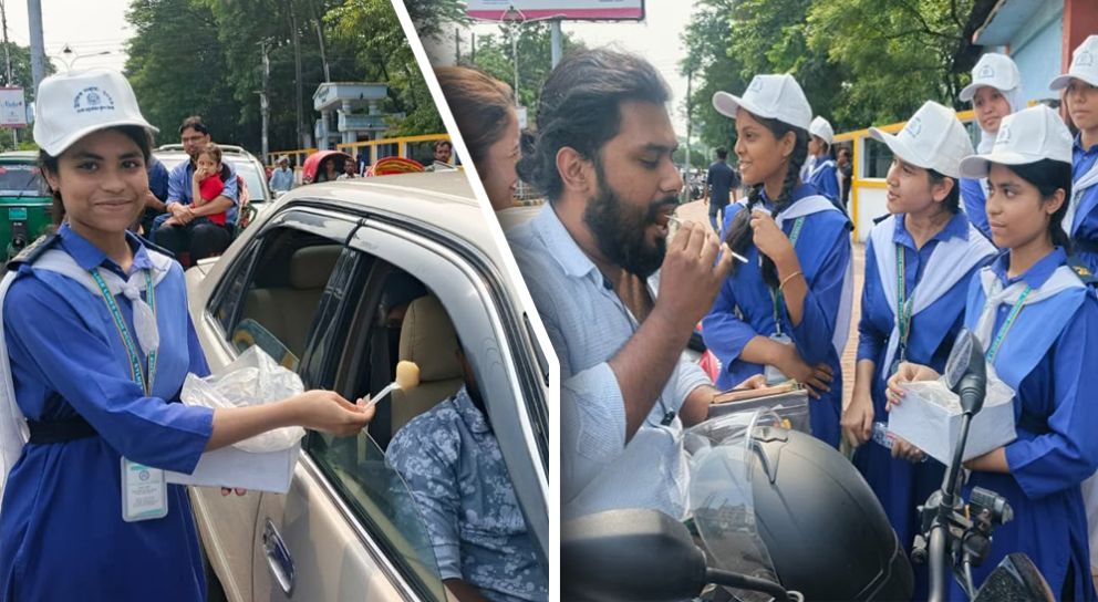 সিলেটে ট্রাফিক সিগনালে অন্যরকম মিষ্টিমুখ!