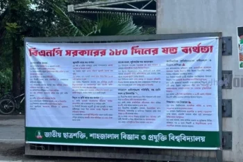 সরকারের ১৮০ দিনের ব্যর্থতা তুলে ধরে শাবিপ্রবিতে ব্যানার টানাল ছাত্রশক্তি
